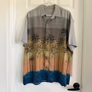 Men's Casual Palm-Print Button Down Shirt - Gray/Beige/Blue